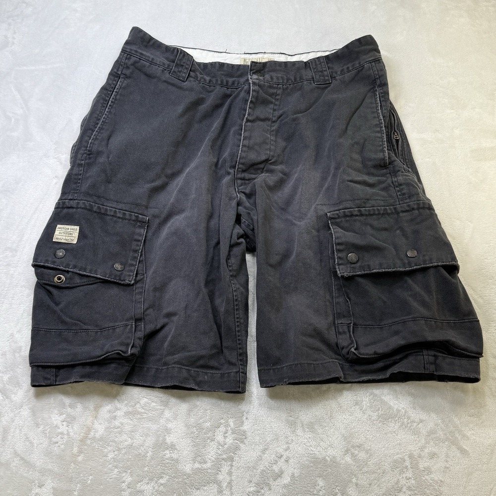 VTG American Eagle Y2K Cargo Shorts Mens 34 Gray Utility Baggy Skater